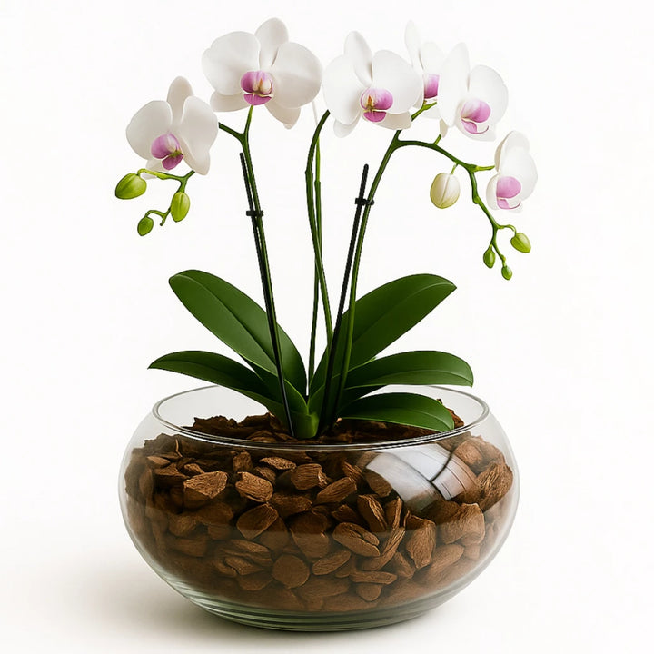 Arranjo de Orquídeas Phalaenopsis em Vaso de Vidro - Fato Paisagismo